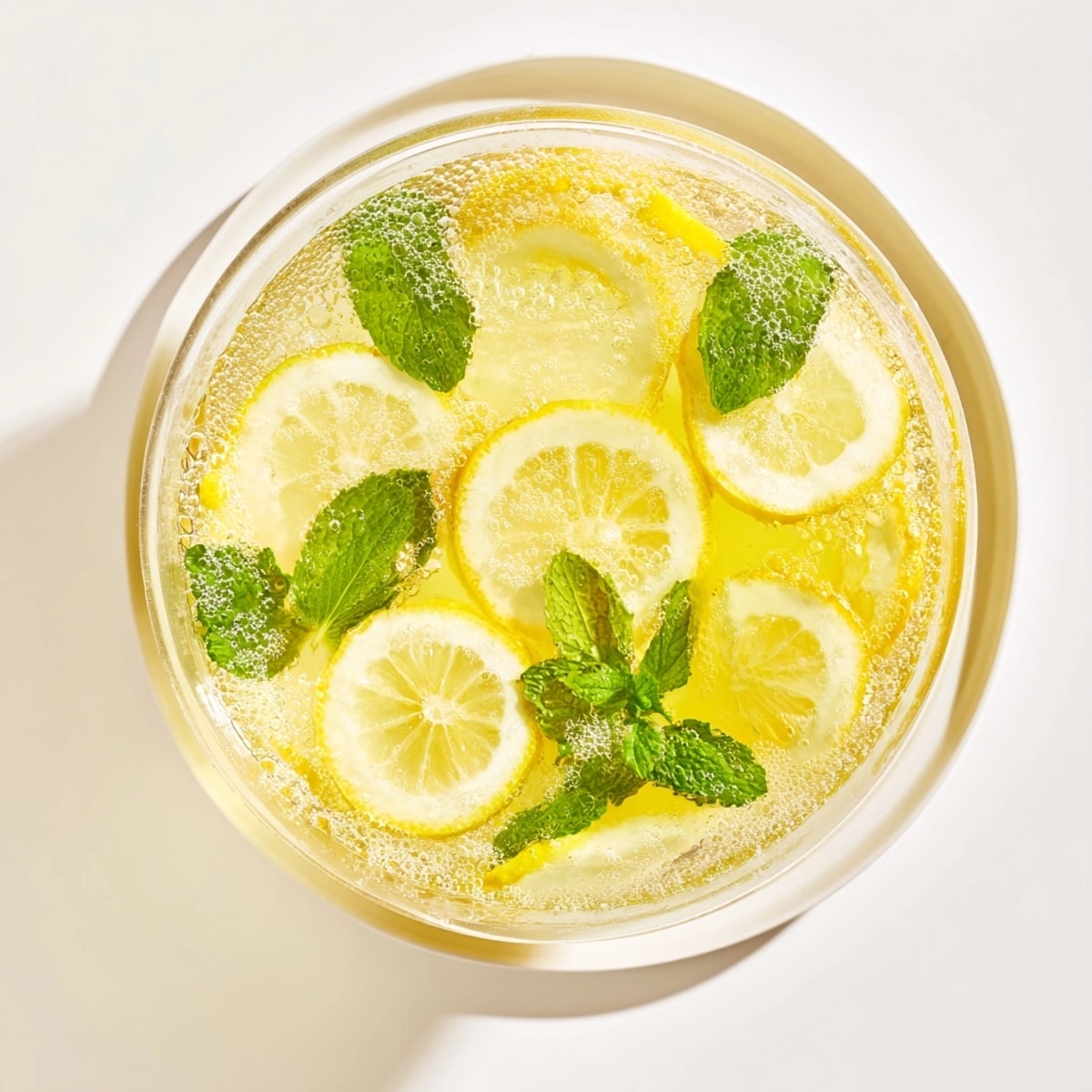 Bubbling Sparkling Lemonade Punch: A citrusy, boozy drink garnished with fresh mint.