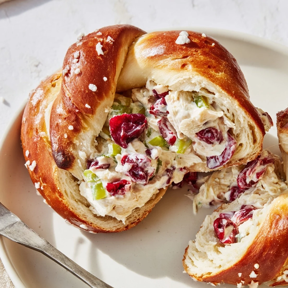 Soft golden pretzel twists filled with tangy cranberry jalapeño dip, ideal for gatherings.  
