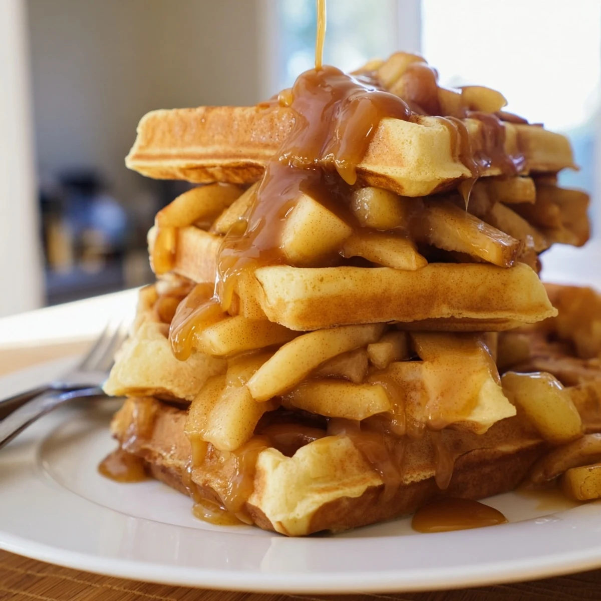Caramel Apple Waffle Sandwiches