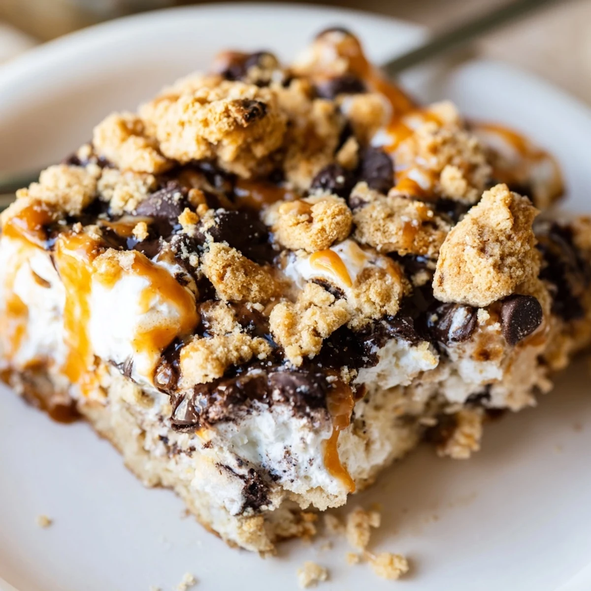 Savory-sweet S'mores Buffalo Ranch Biscuit Bars with melted chocolate and gooey marshmallow.  