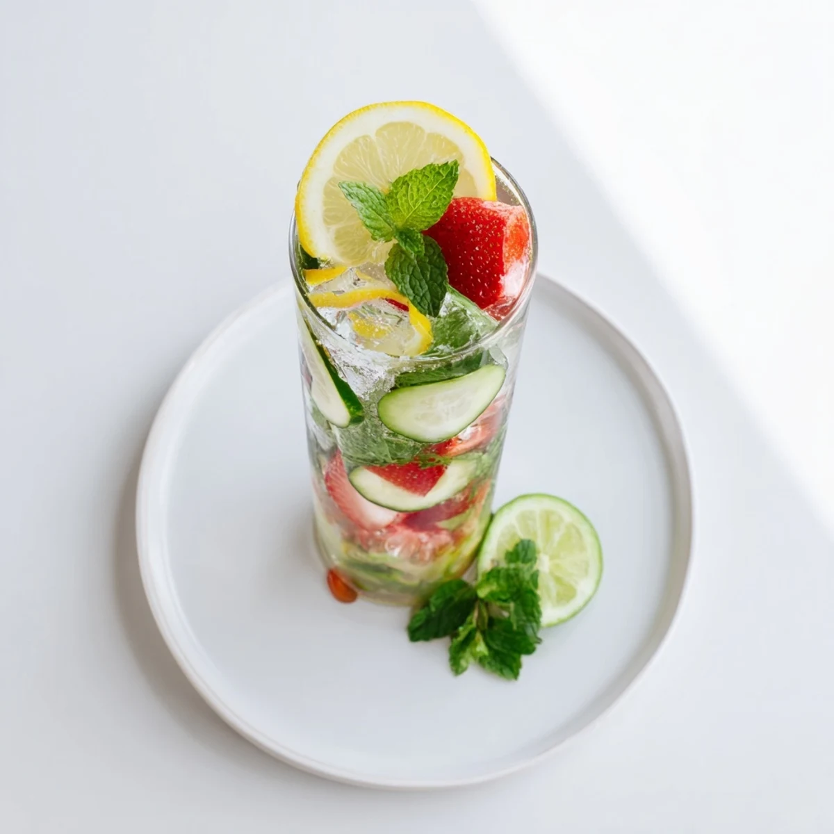 Colorful water-based mocktails garnished with cucumber and edible flowers for elegance.