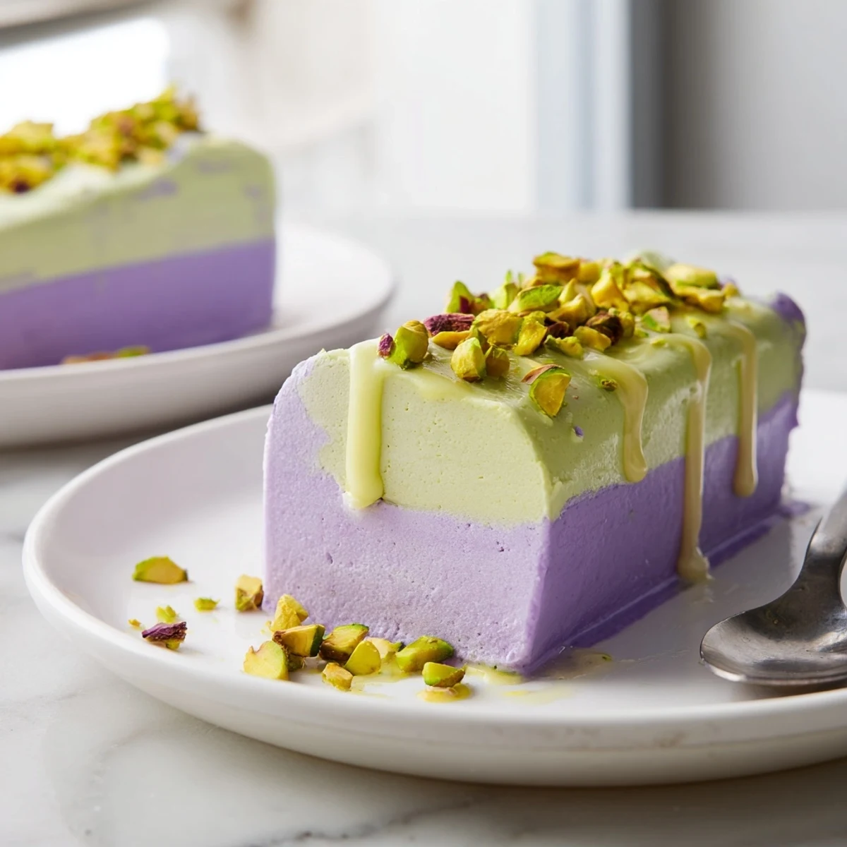 Creamy Ube & Pistachio Ice Cream Bars layered with vibrant colors for summer bliss.  