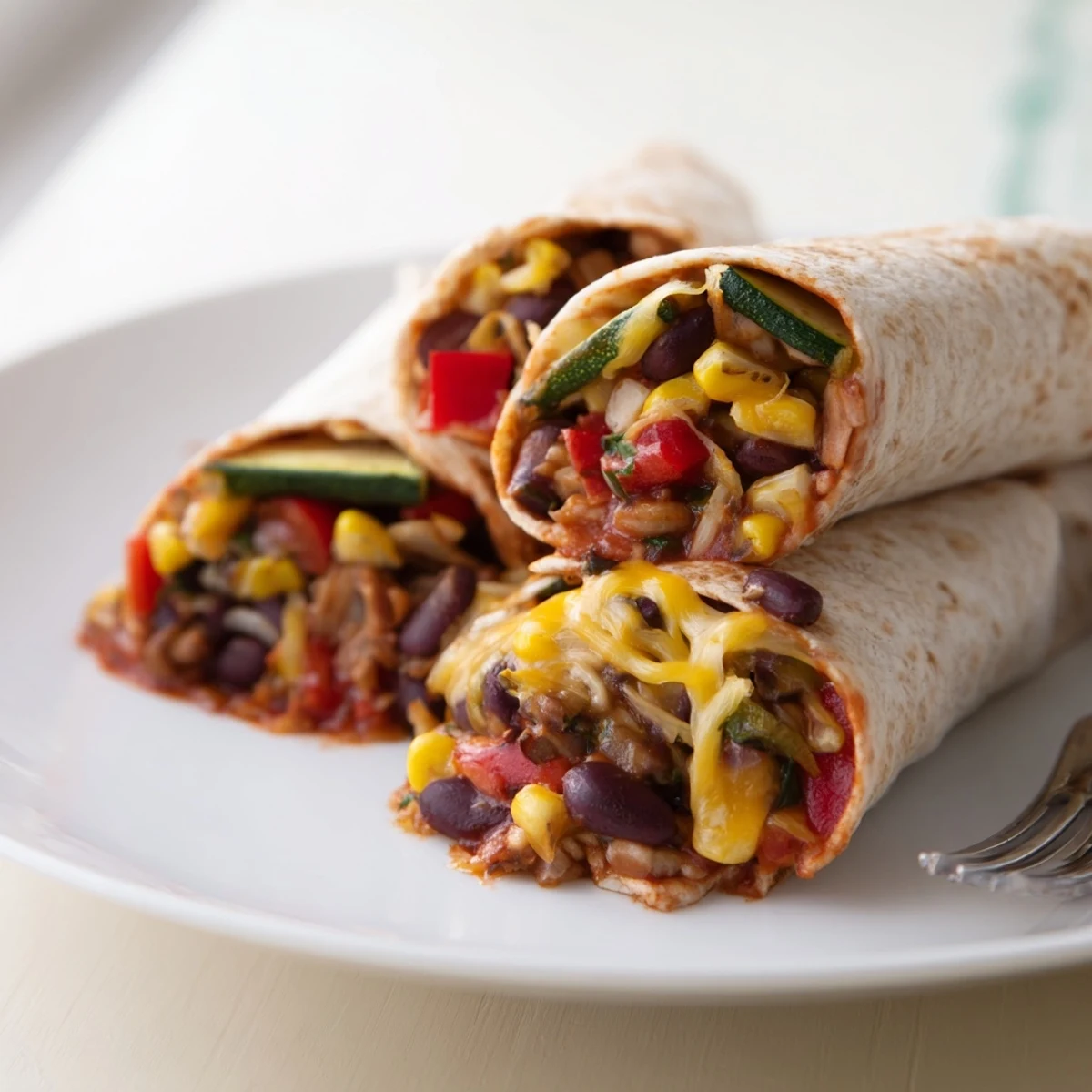 Farmers Market Vegetarian Enchiladas bubbling hot with melted cheese and a vibrant, vegetable filling.