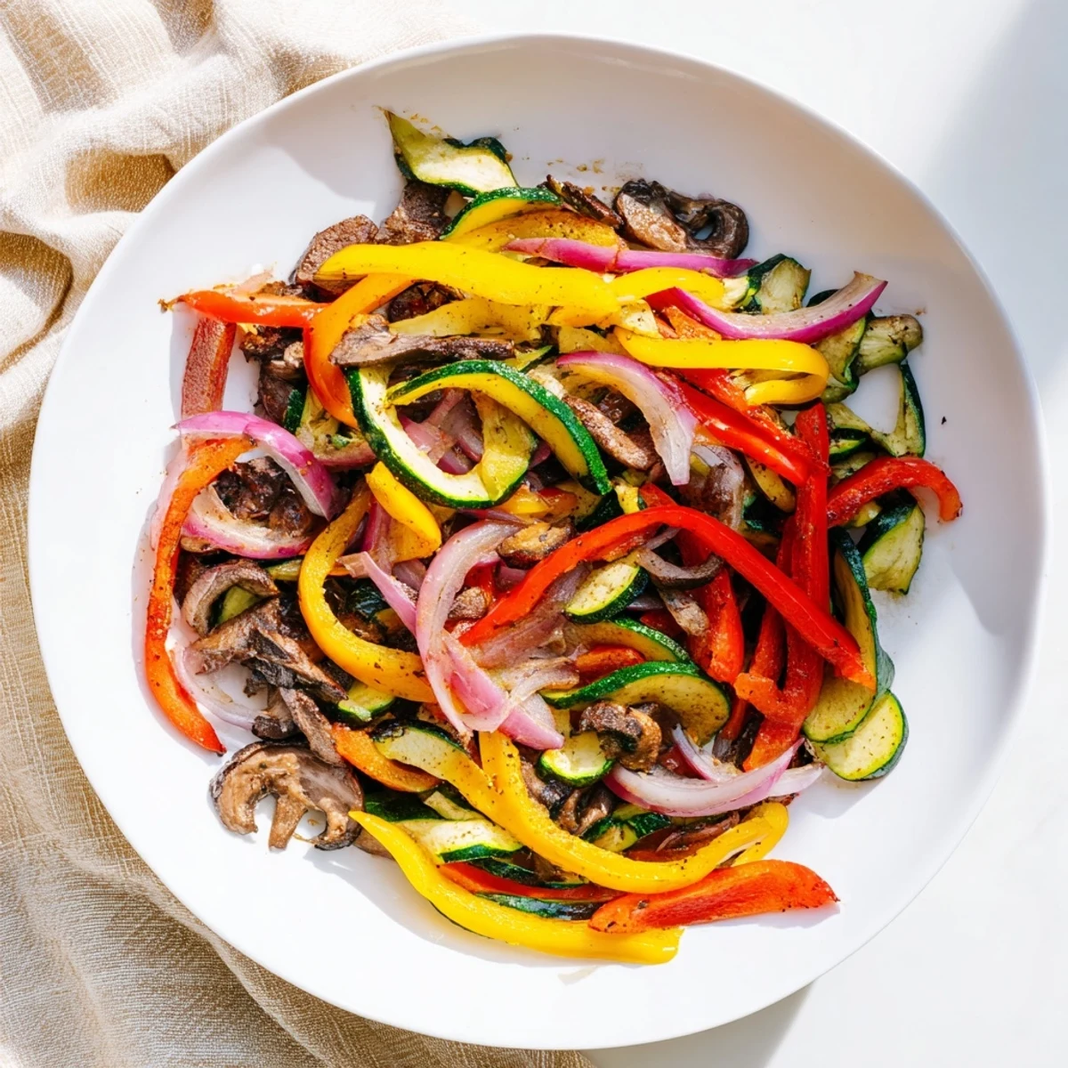Enjoy the delicious aroma of these freshly cooked veggie skillet fajitas, piled high with savory peppers and onions.