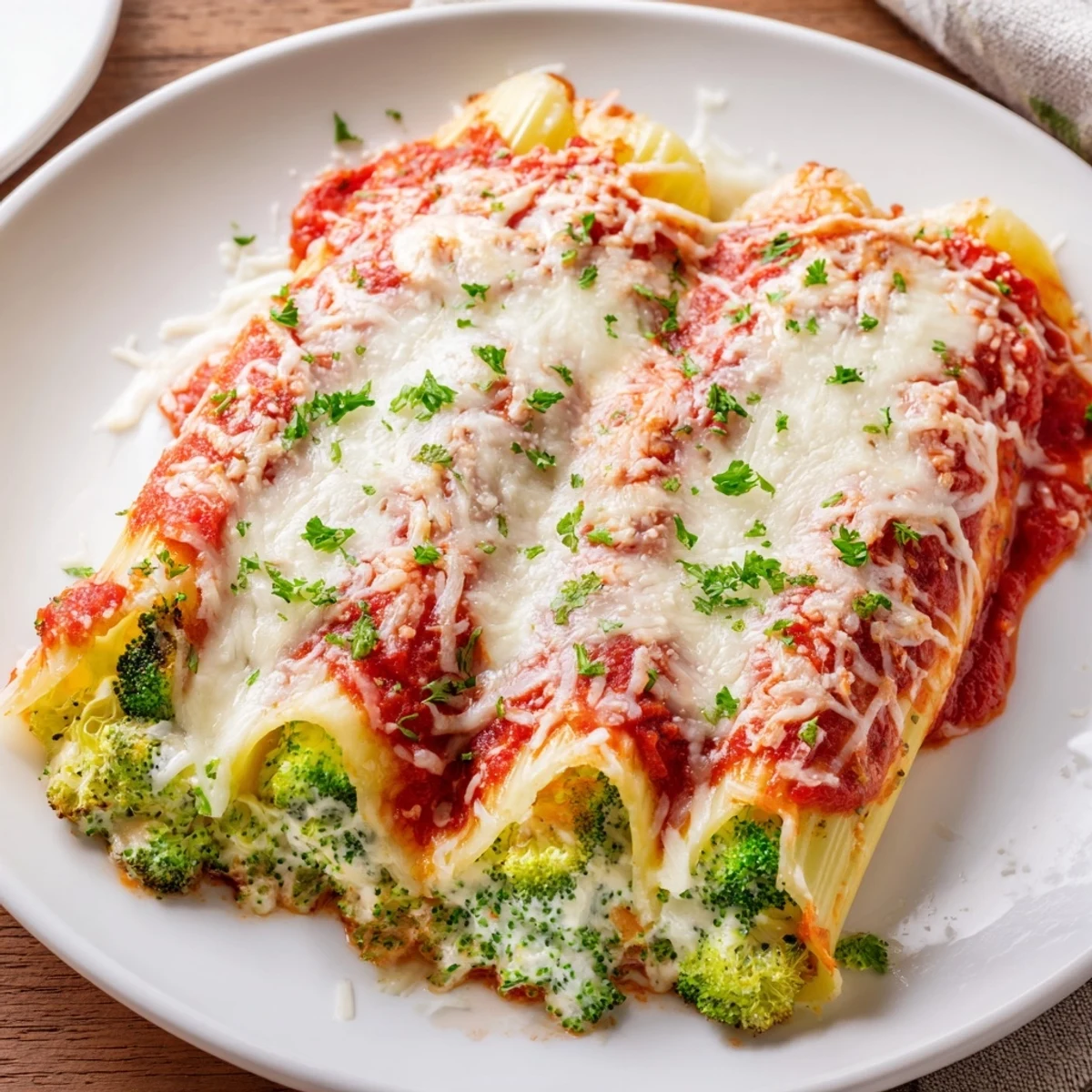 Freshly baked Cozy Broccoli Stuffed Manicotti, Italian-American comfort food with a flavorful, creamy filling.
