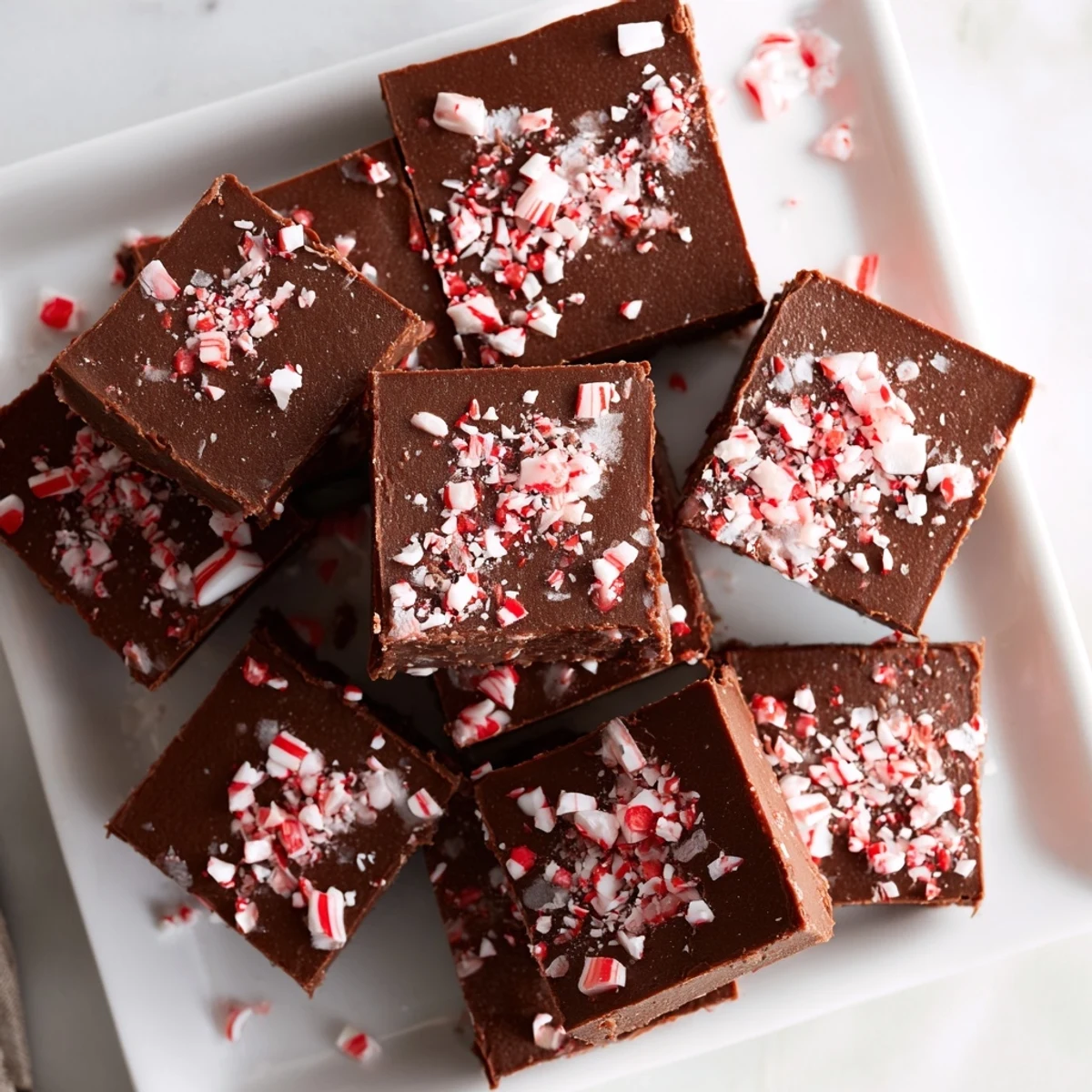 Warm brown 3-Ingredient Christmas Fudge Squares dusted with colorful holiday sprinkles, ready to serve.