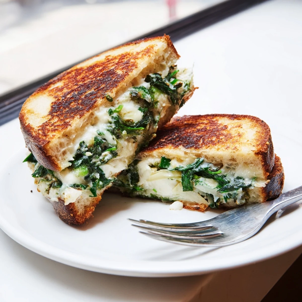 Air Fryer Spinach & Artichoke Dip Grilled Cheese: a melty, golden sandwich, perfect for a comfort food craving.