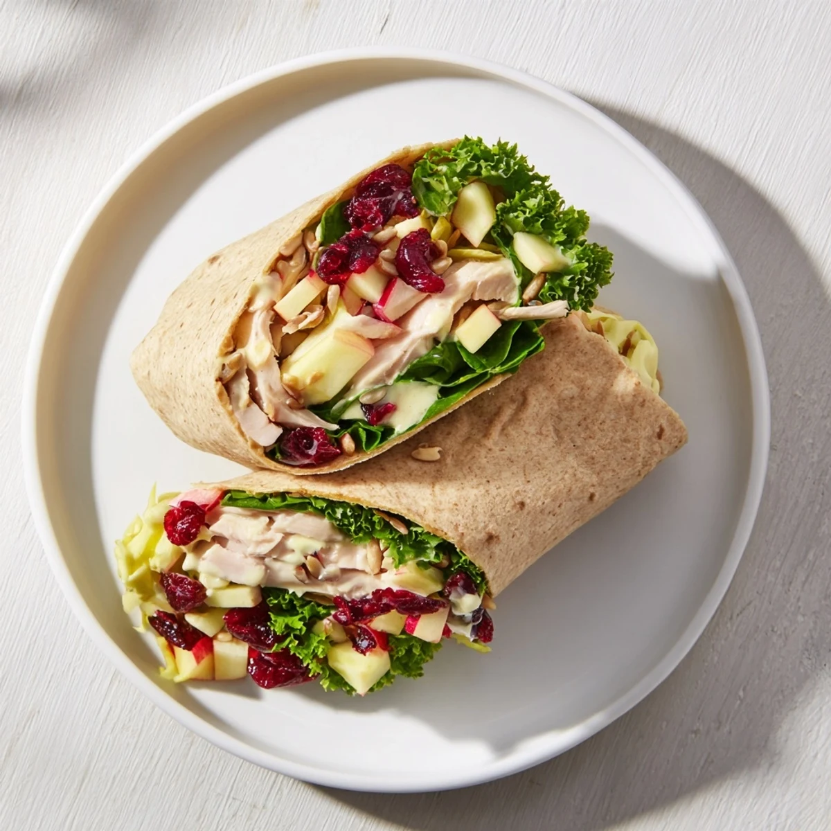 Close-up of a delicious Cranberry Apple Slaw turkey wrap, perfect for a light lunch.