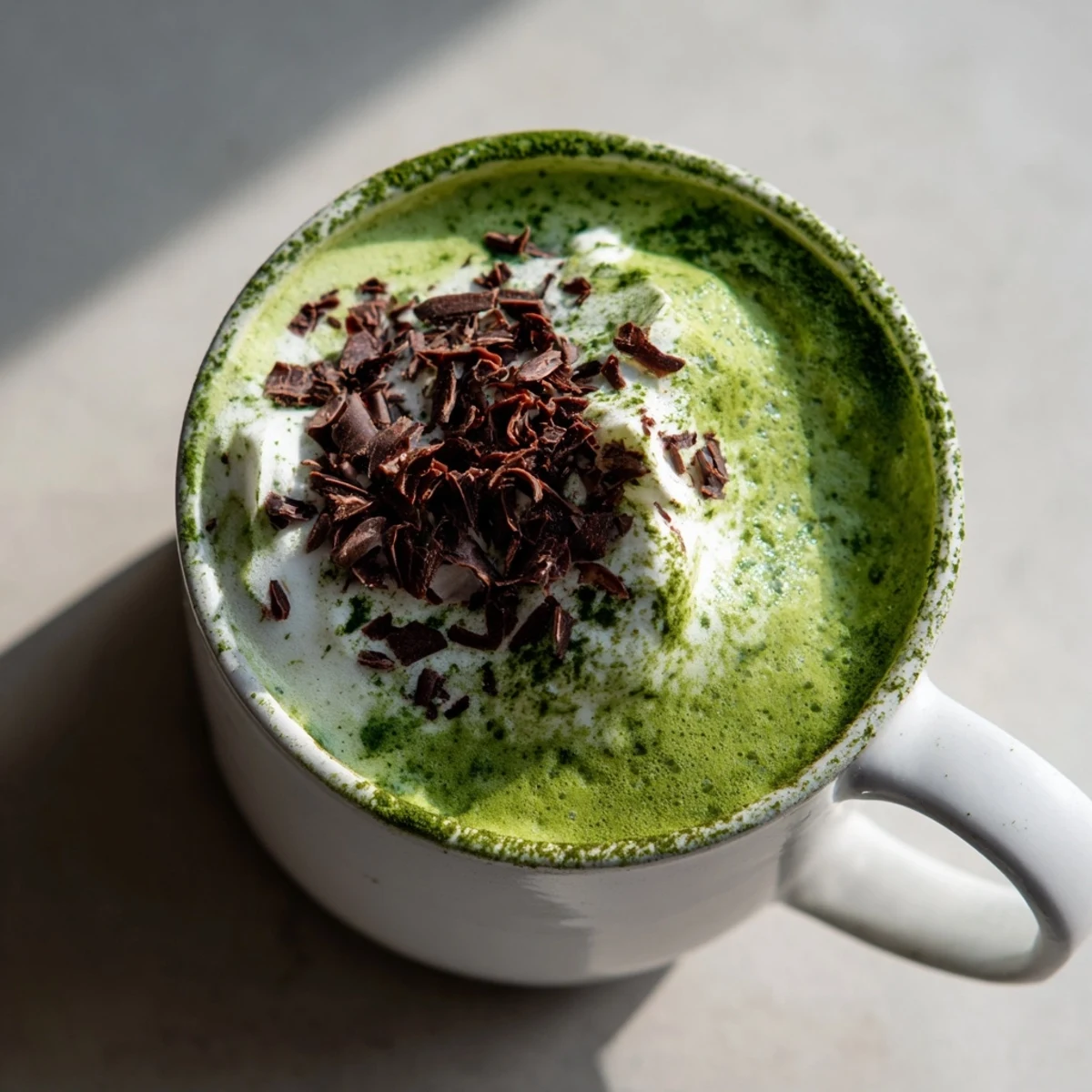 This delicious, frothy Collagen Peppermint Mocha Matcha Latte features hints of peppermint and rich matcha flavors.