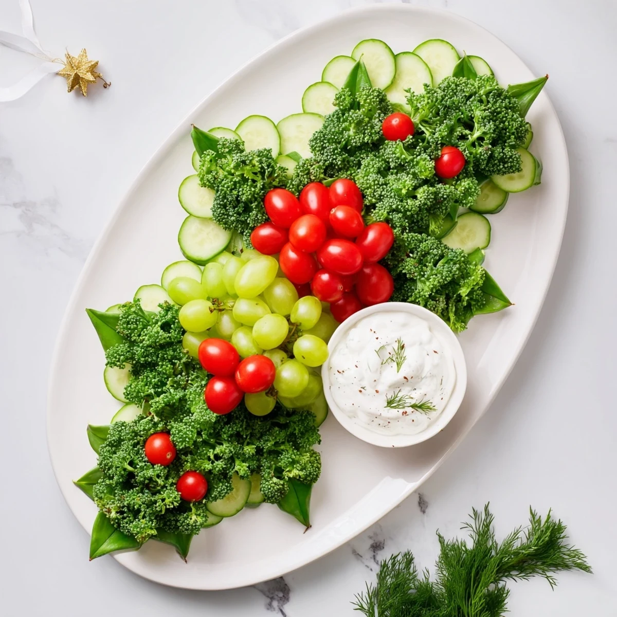 Vibrant Holly Leaf Veggie Board with crunchy broccoli and colorful bell peppers, ready to serve.
