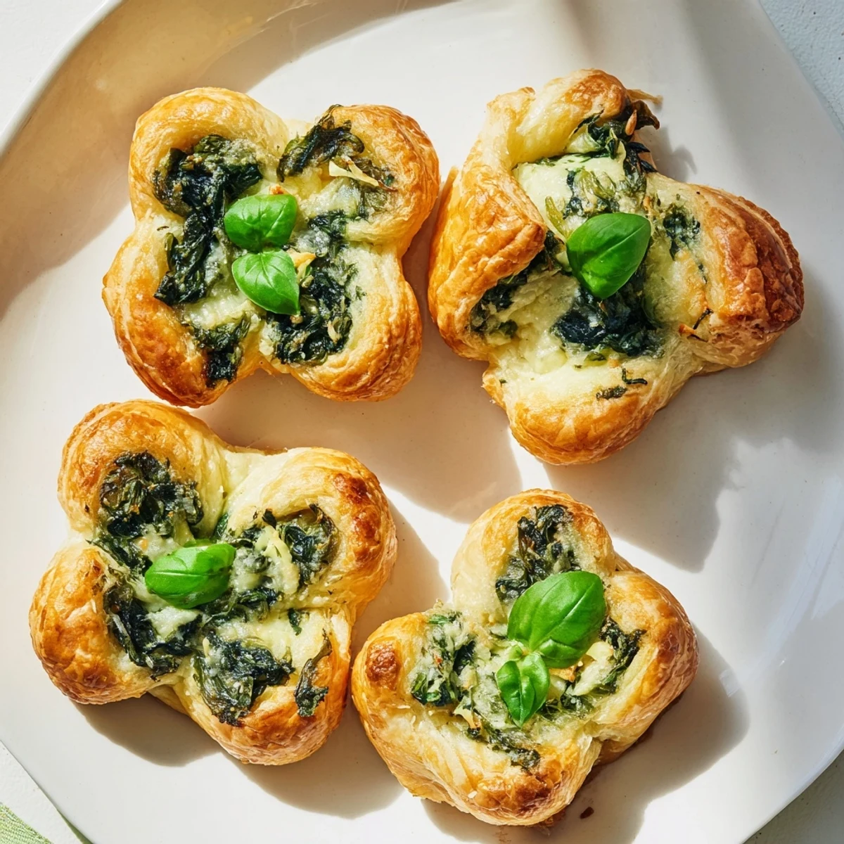 Golden, flaky pastry encases cheesy spinach filling in these Lucky Clover St. Patrick's Day Bites.