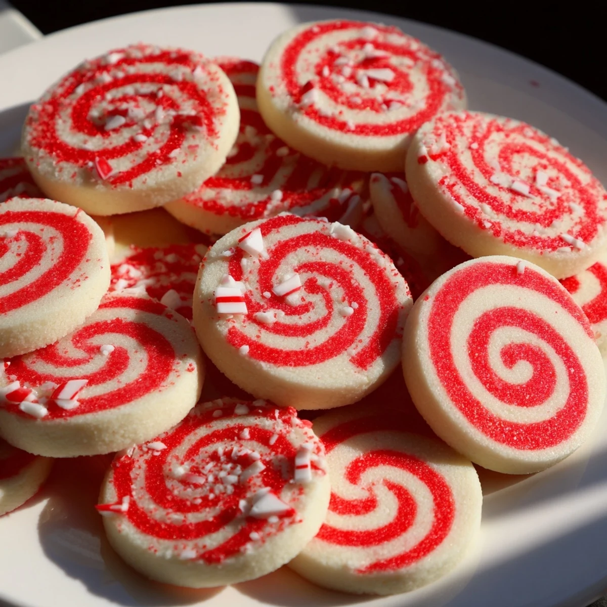 Candy Cane Swirl Cookie platter featuring festive, swirled cookies, ready for gifting and the holidays.