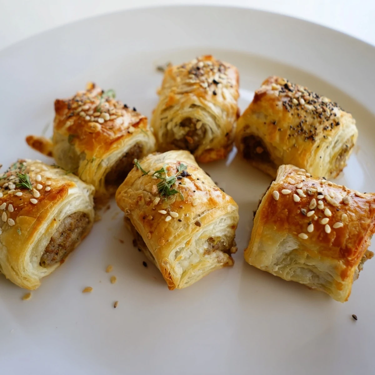 Flaky, golden mini sausage roll wreath, a delicious appetizer perfect for sharing this season.