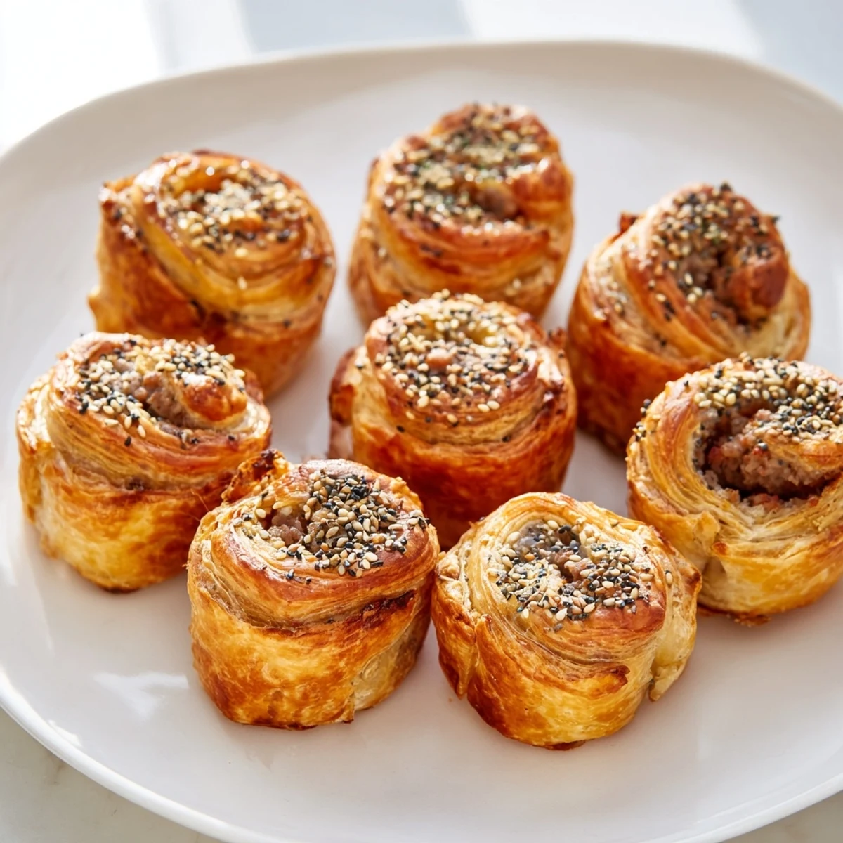 Imagine the savory scent of a freshly baked mini sausage roll wreath, perfect for a party.