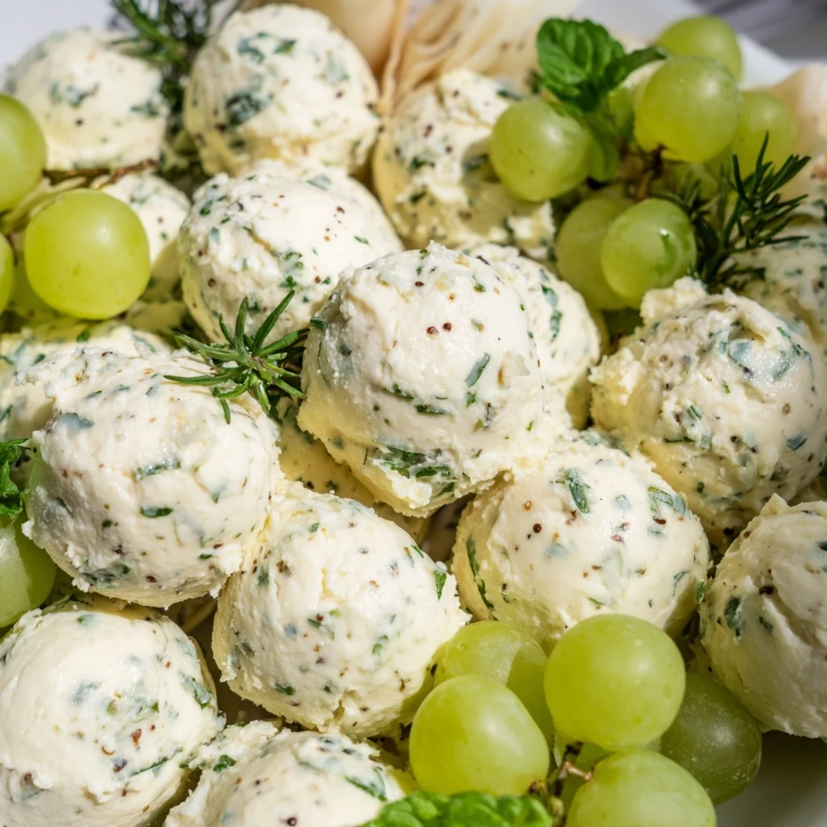 A delicious overhead shot: the holiday Mistletoe Kissing Ball appetizer is ready to serve and enjoy.