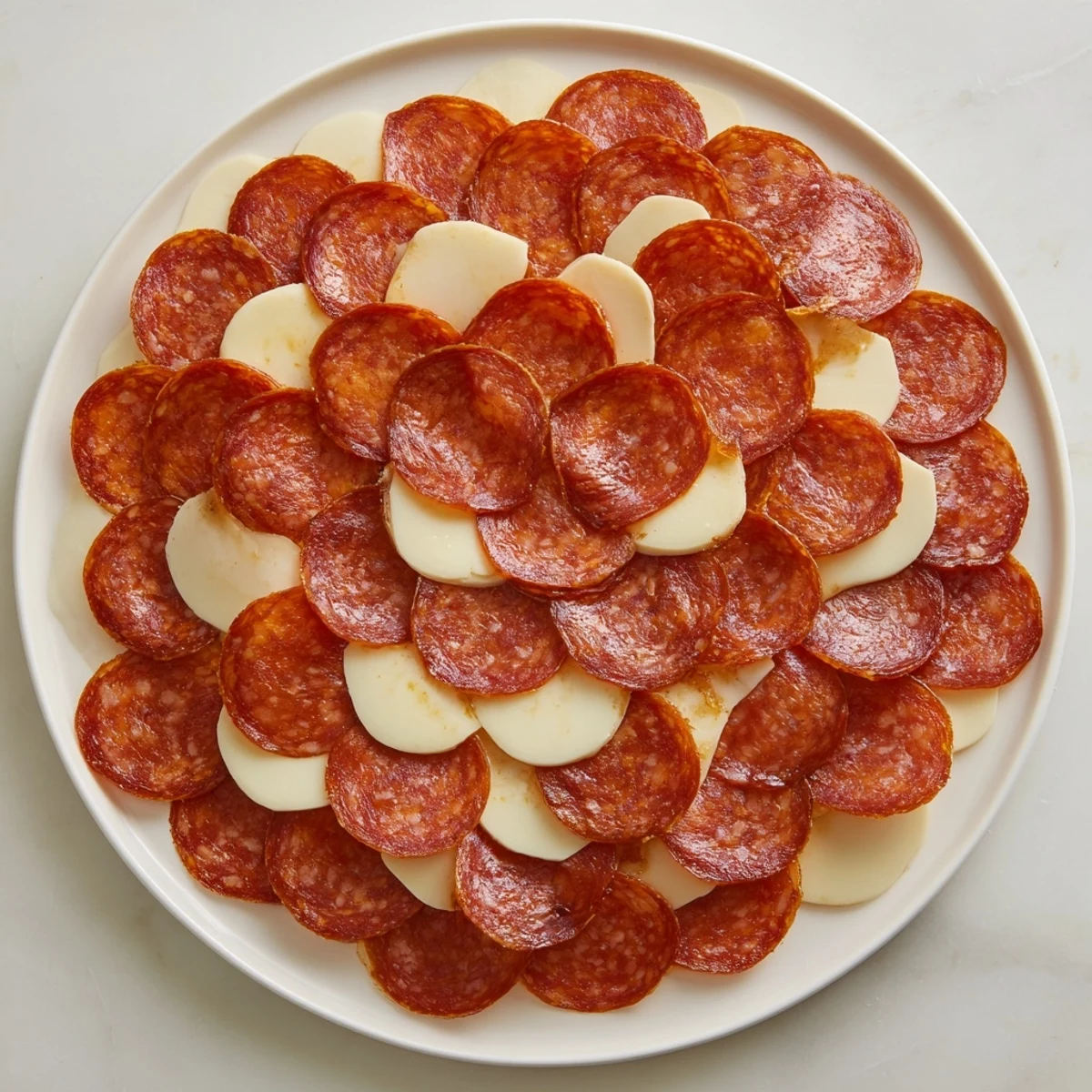 Picture the Dragon Scale: layered pepperoni and cheese, a delicious, easy snack for gatherings.