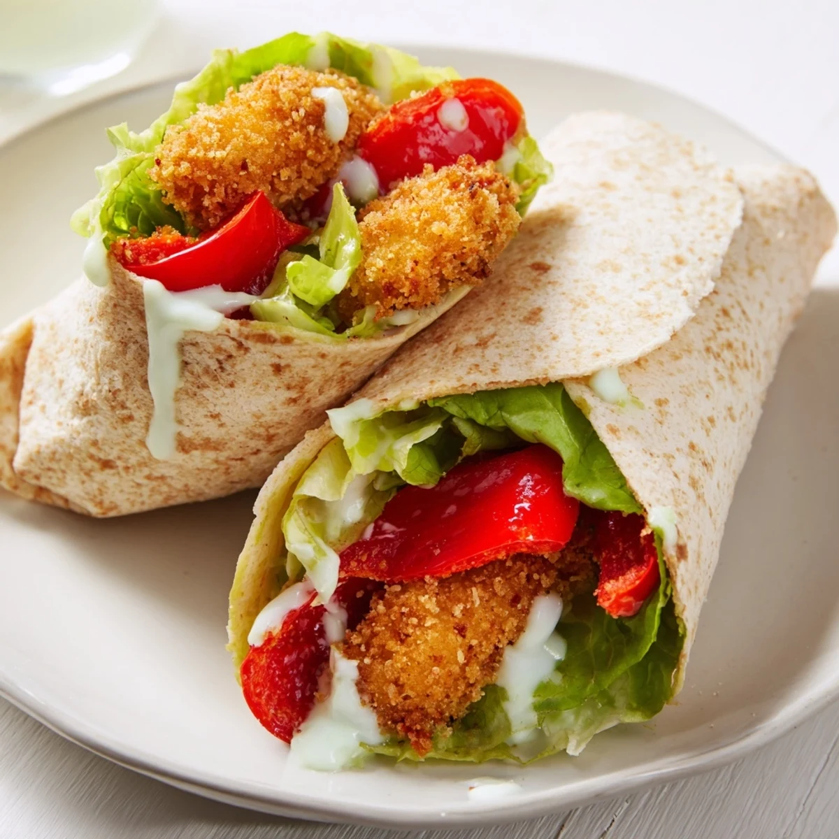 Crispy Santa Hat Chicken Caesar Wraps, boasting golden chicken and vibrant veggies, look delicious and festive.