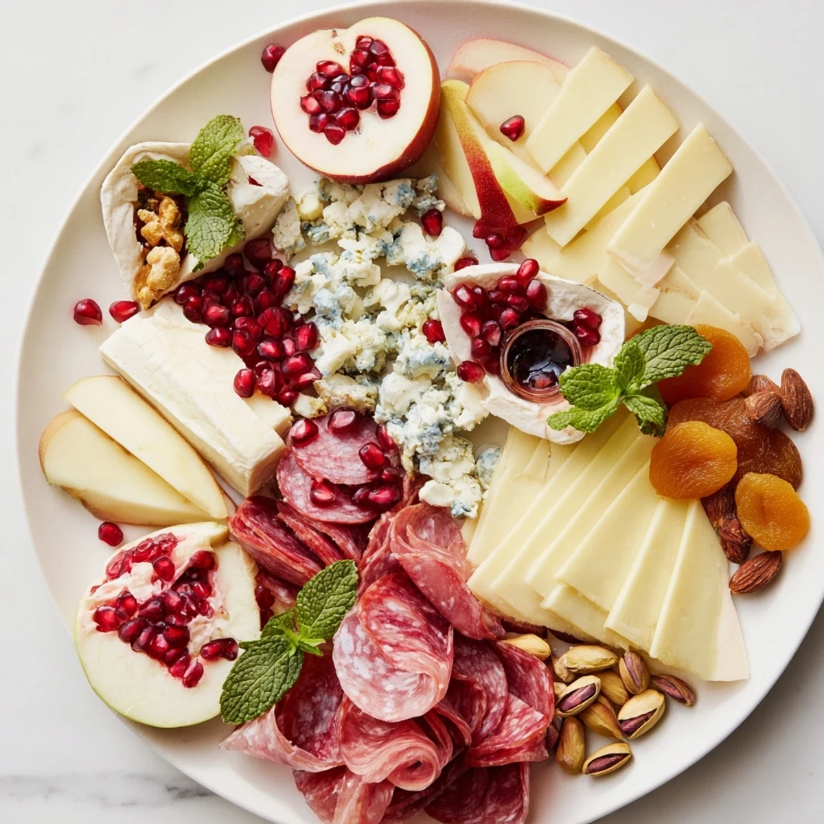 This eye-catching Pomegranate Jewel Cascade includes sweet fig jam alongside an array of delicious cheeses.