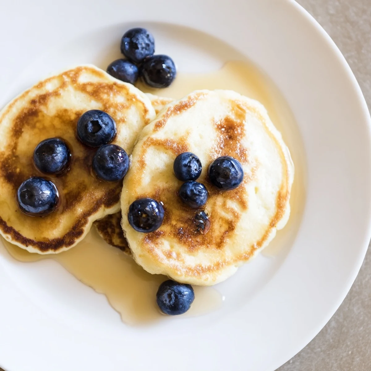 A plate of warm, soft, fluffy scrambled pancakes, perfect for dipping in sweet maple syrup and fruit.