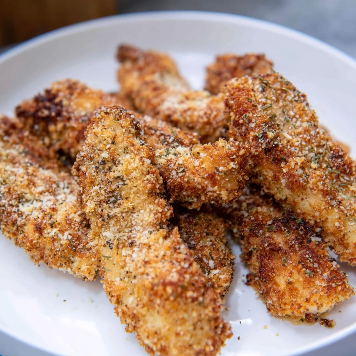 Enjoy hot, seasoned Crispy Air-Fried Chicken Tenders, offering a fantastic flavorful, healthier main course.