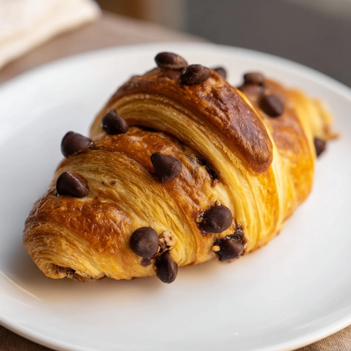 Flaky chocolate cookie croissants baked golden brown, filled with sweet, gooey cookie dough.