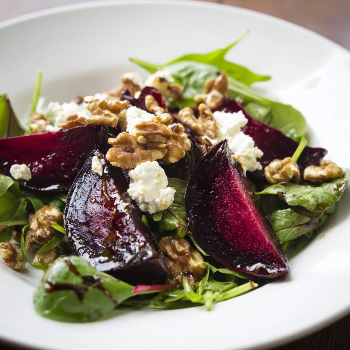 Beet and Goat Cheese Salad, vibrant red beets alongside creamy cheese, a perfect vegetarian meal.