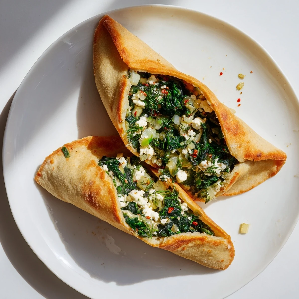 Warm Turkish spinach & feta flatbread, golden-brown and ready to be sliced for a delightful appetizer.