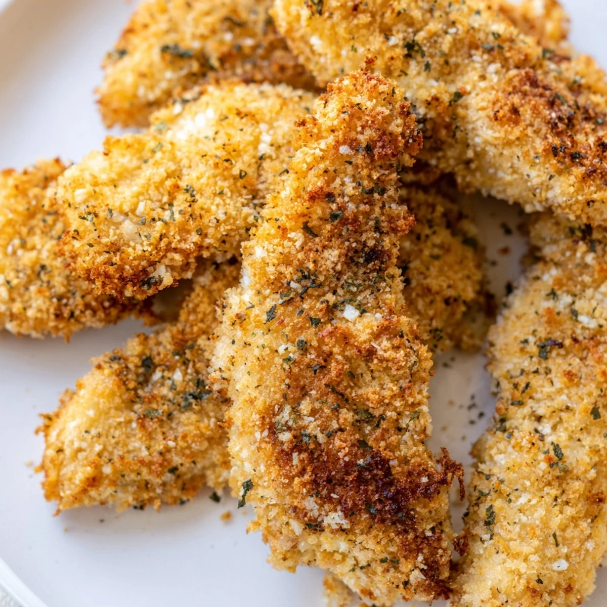 Golden brown Crispy Panko Chicken Strips fresh from the oven, paired with creamy dipping sauces and lemon wedges.