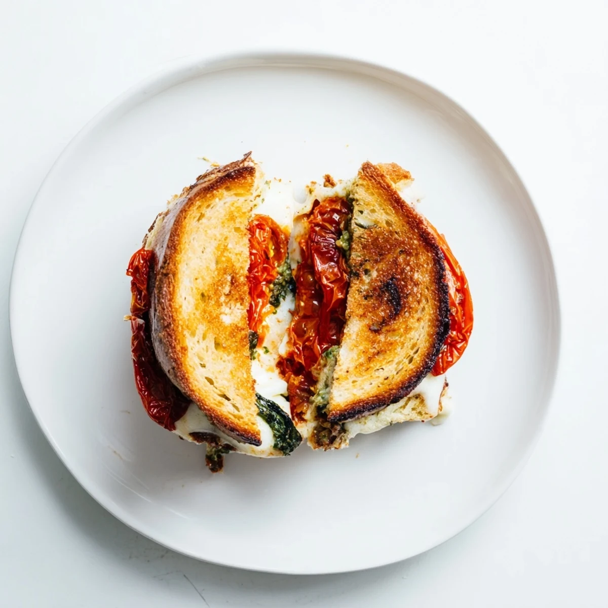 Comfort food lovers enjoy the crispy, buttery Roasted Tomato Pesto Grilled Cheese with a side salad.