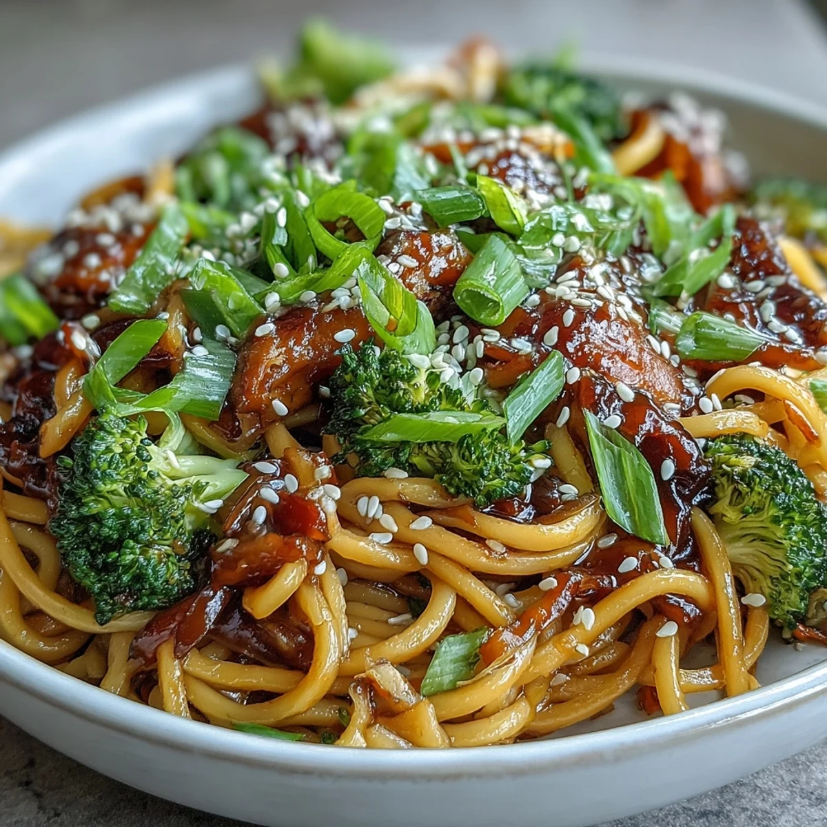 Bright vegetable medley atop steamed noodles, drenched in a sweet-savory teriyaki glaze and finished with sesame seeds.