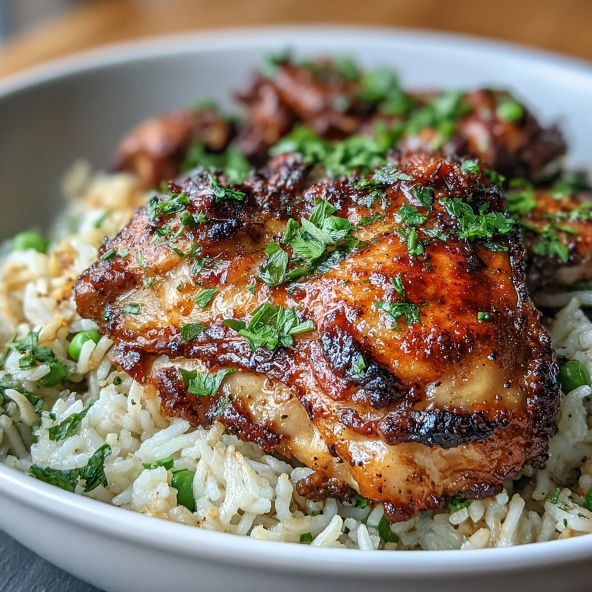 Easy Nandos Portuguese chicken and rice recipe with seasoned chicken, sautéed vegetables, and turmeric-infused rice, garnished with green onions.