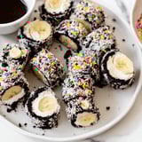 These festive Oreo Cookie Sushi Rolls, sliced and served, look playful and delicious.