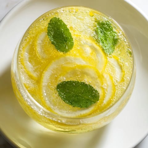 Icy Sparkling Lemonade Punch in a glass pitcher with lemon wedges and mint.