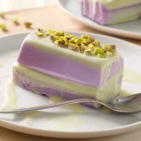 Delicious Ube & Pistachio Ice Cream Bars drizzled with sweet condensed milk and nuts.  