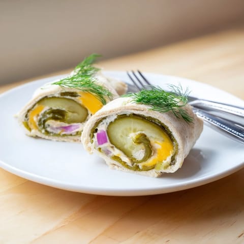 Delicious Pickle-in-a-Blanket appetizer, perfect for parties with tangy, creamy flavors.  