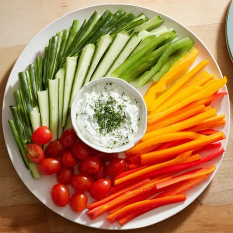 A healthy Veggie Platter with beautifully arranged fan-shaped cucumbers and carrots, ready to enjoy.