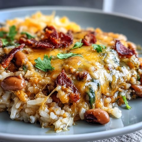 Bubbling Tex-Mex Black Eyed Pea Casserole fresh from the oven, garnished with fresh cilantro.