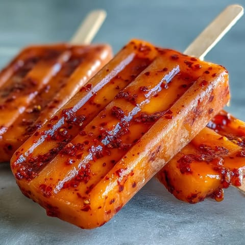 Fruity mango chamoy popsicles with Tajin, a vibrant, refreshing frozen dessert.