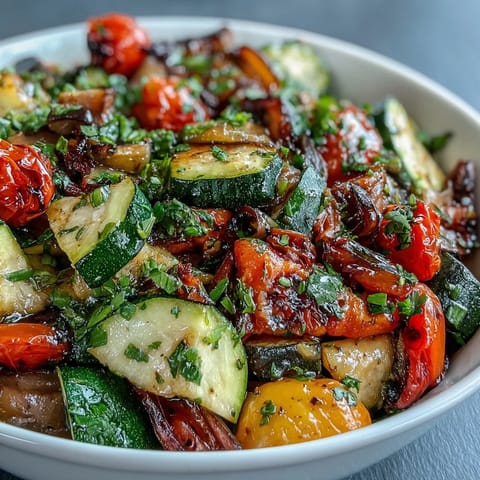 Colorful Fresh Ratatouille Salad with vibrant veggies and zesty vinaigrette.