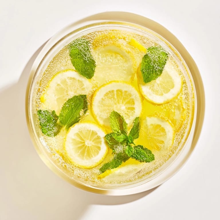 Bubbling Sparkling Lemonade Punch: A citrusy, boozy drink garnished with fresh mint.