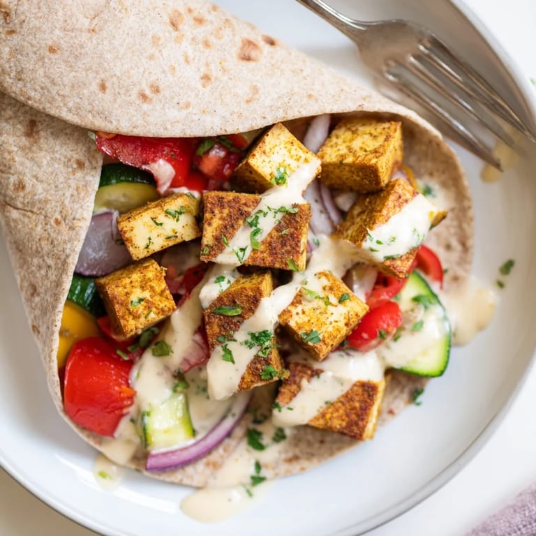 Delicious Vegan Viral Recipe Re-make featuring golden roasted tofu and zesty tahini sauce.