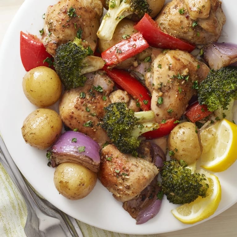 Juicy Lazy Gourmet Chicken & Vegetable One-Pot, highlighting colorful ingredients in a bowl.