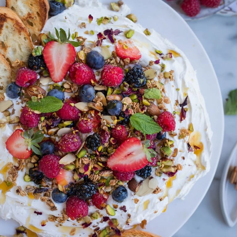 Shareable butter board dessert featuring fresh fruit and nuts, perfect for summer gatherings.