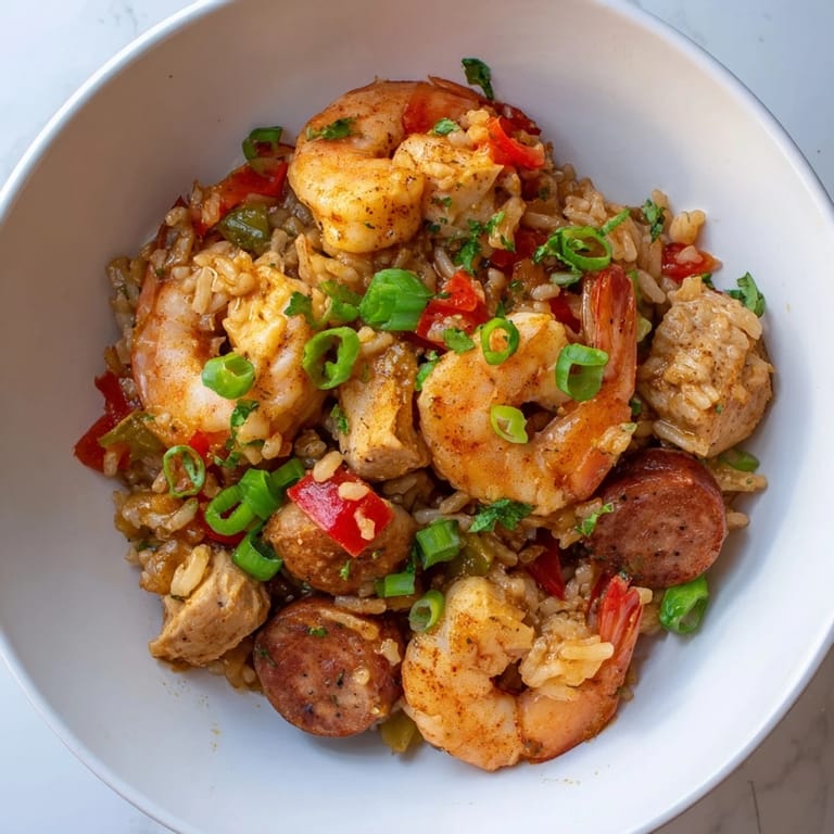 Steaming Cajun Jambalaya Rice Bowl, offering a delicious view of Southern rice and spiced meats.
