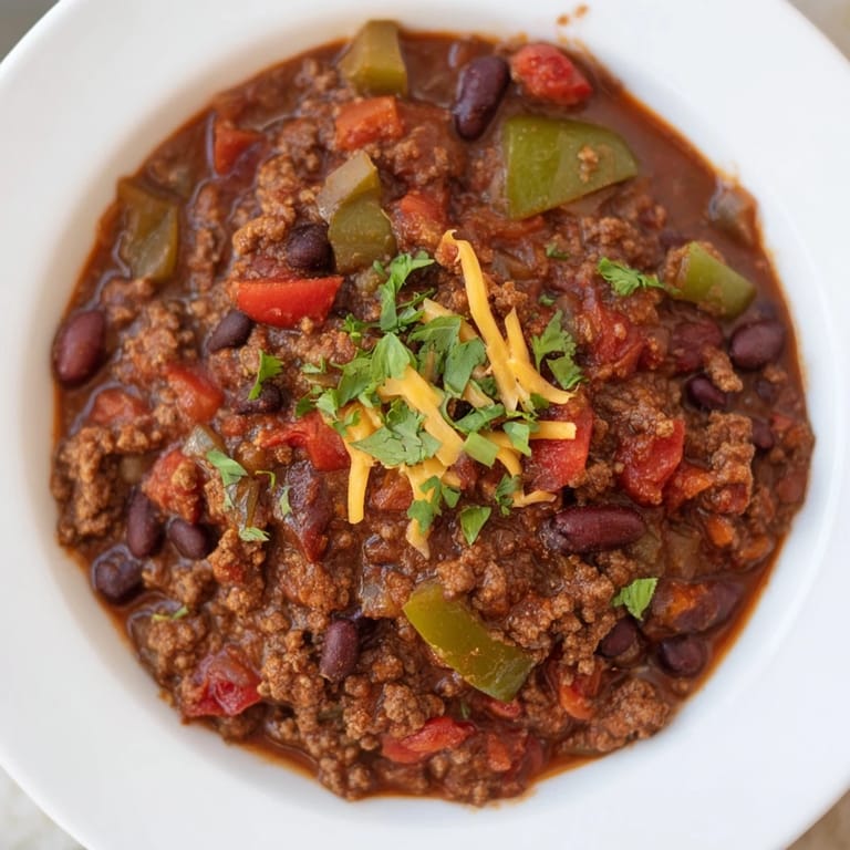 Savory quick chili with canned beans, a colorful and satisfying weeknight meal being served.