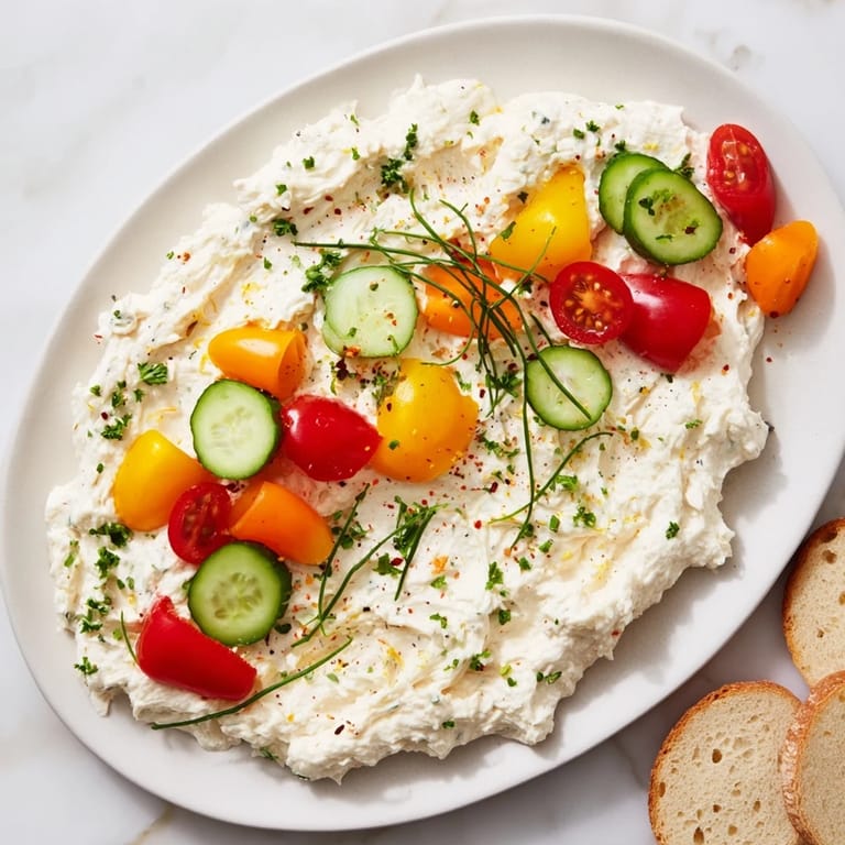 A festive Christmas Lights Appetizer Spread displays an array of fresh vegetables atop a smooth cheese base.