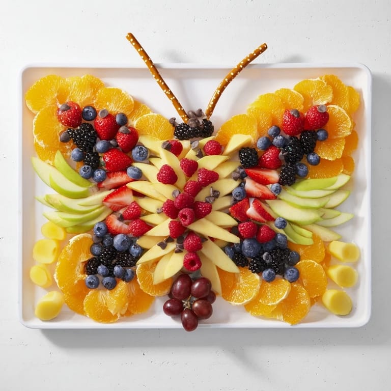 This vibrant Monarch Magic Fruit Butterfly Tray showcases an array of sweet fruit, perfect for a healthy snack.