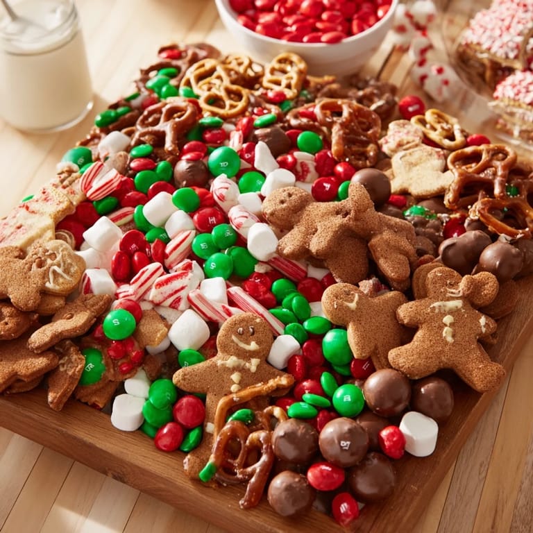 Festive Santa's Sack Candy Avalanche image showing a vibrant assortment of Christmas-themed sweet treats overflowing the board.