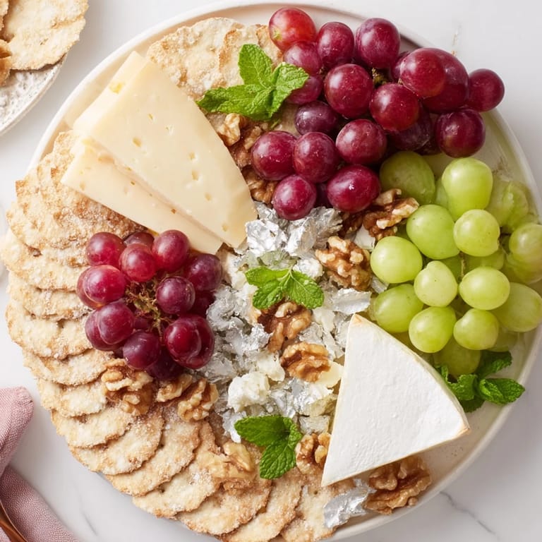 A close-up of a delightful Sparkling Grape and Silver Cracker Platter, perfect for sharing and easy to make.