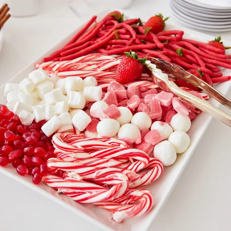Get ready for a delicious Sweet Board, complete with peppermint candies, strawberries, and fun textures!